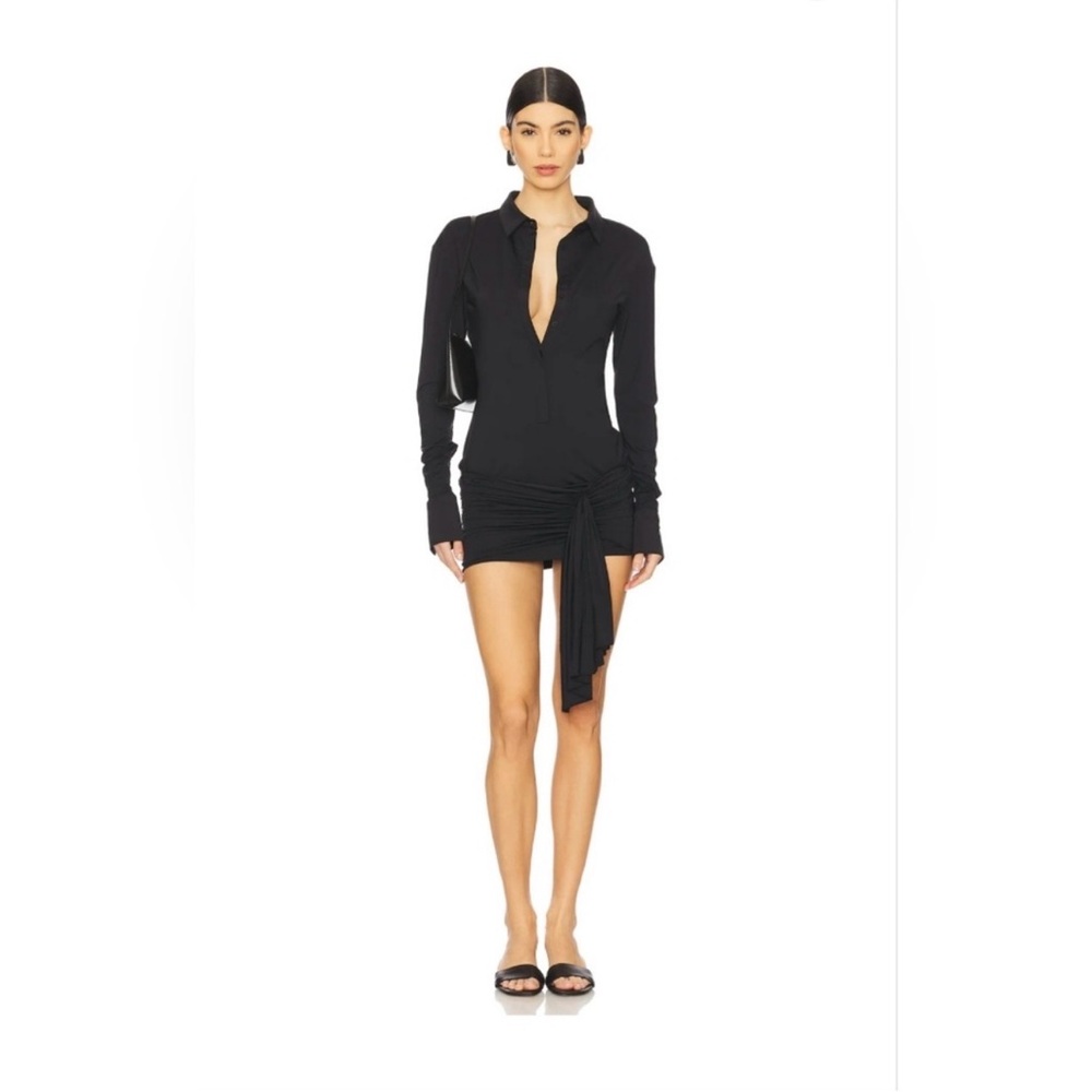 Lioness Black Long-Sleeve Ruched Tie-Detail Mini Dress - Picture 3 of 7